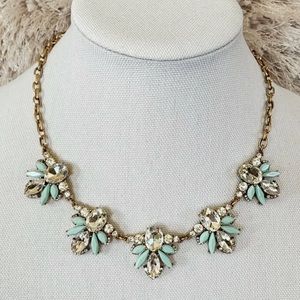 J Crew Statement Gold Tone Floral Green Multi Stone Necklace Choker Rhinestones